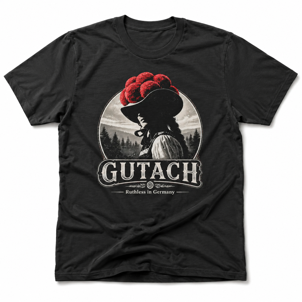 GUTACH Streetwear T-Shirt mit Vintage Schwarzwald Print und Bollenhut Design
