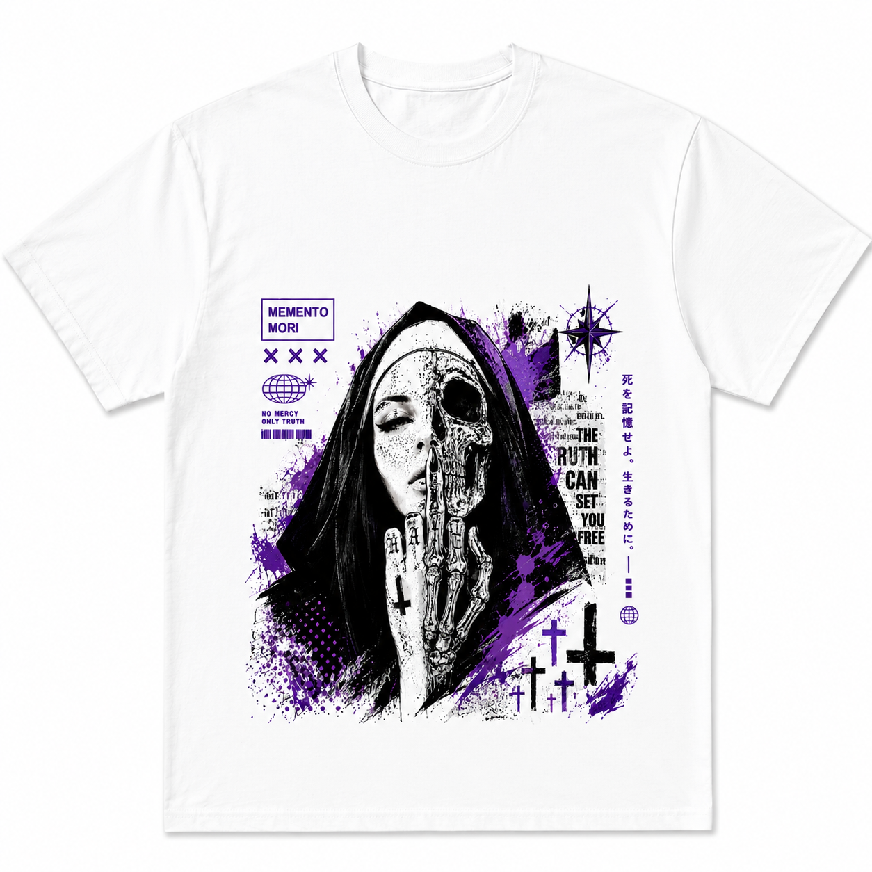 Gothic Anime Skull Oversize T-Shirt mit lila Grunge Streetwear Design