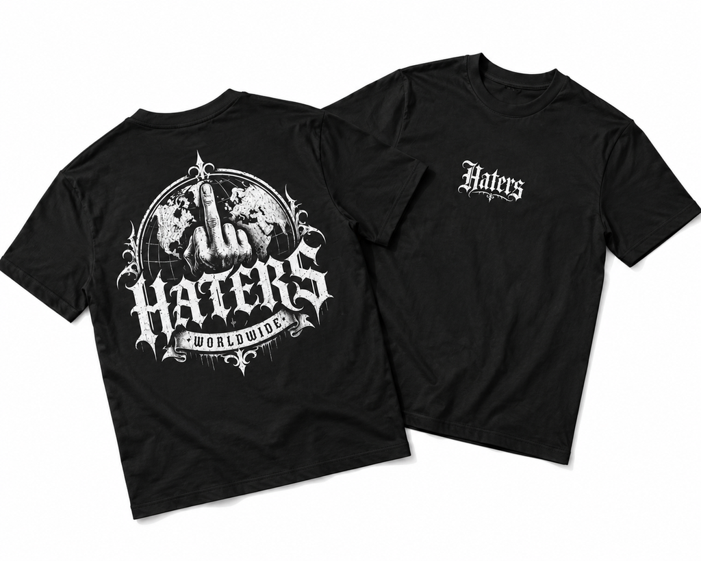 HATERS WORLDWIDE T-Shirt mit Gothic Backprint im Streetwear Design in Schwarz