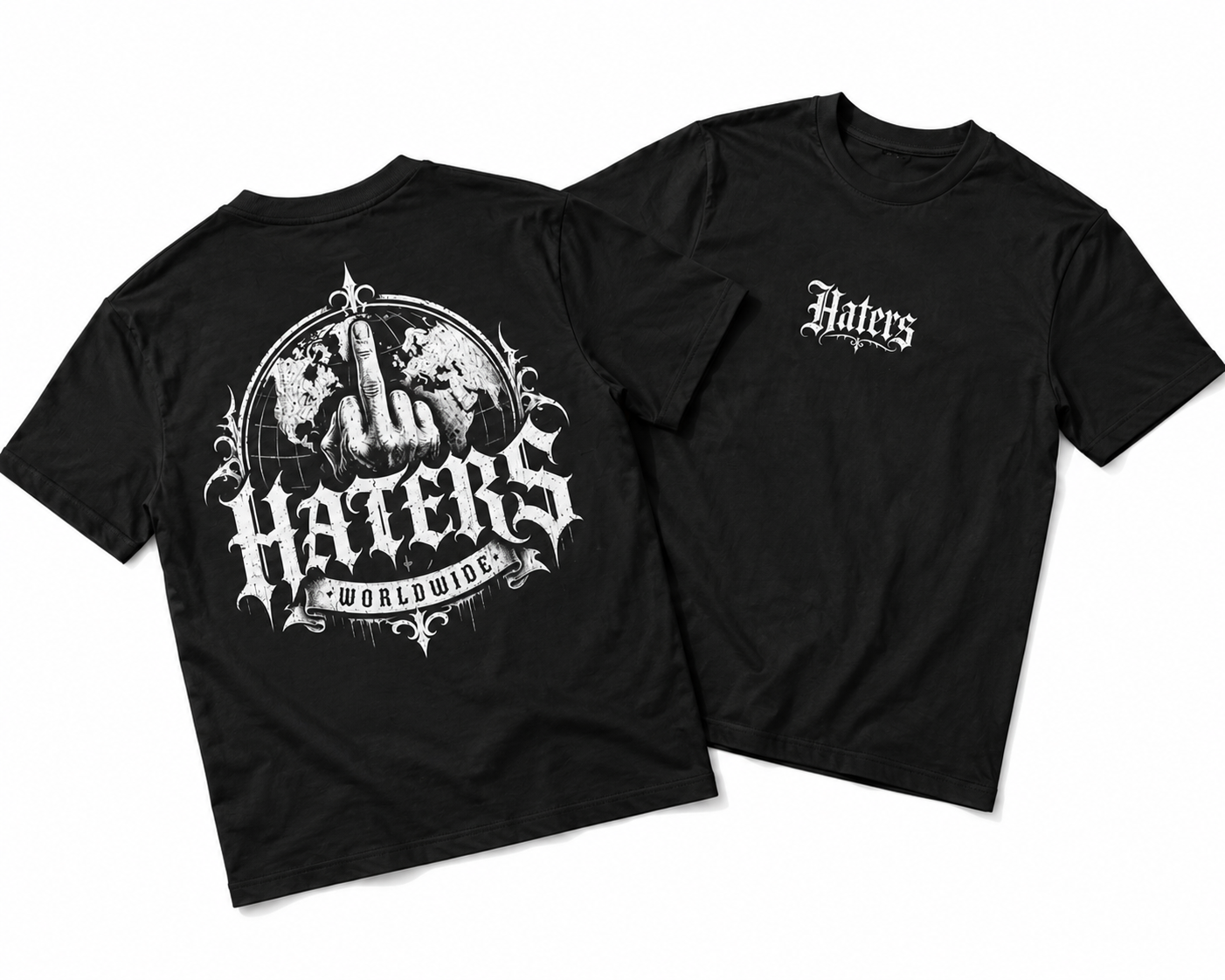 HATERS WORLDWIDE T-Shirt mit Gothic Backprint im Streetwear Design in Schwarz