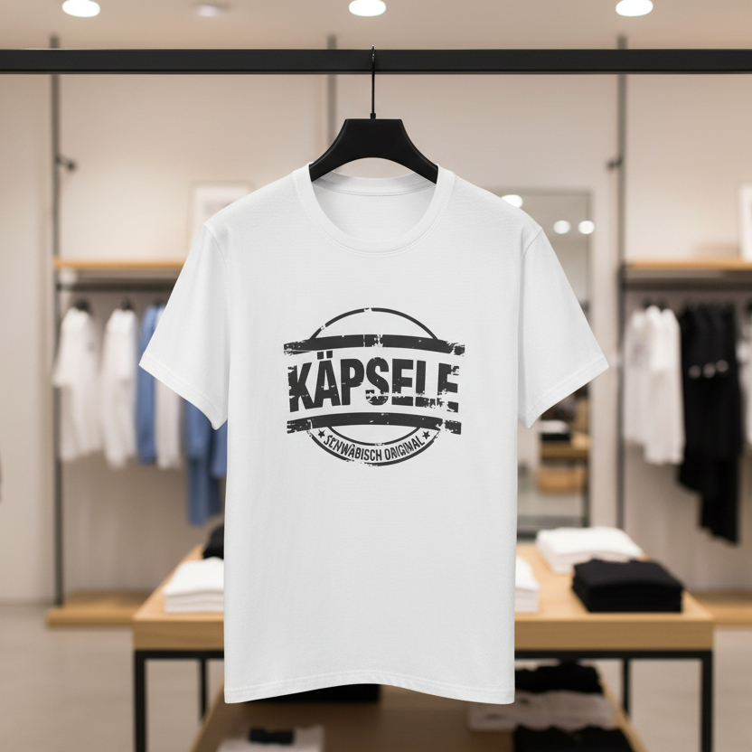 T-Shirt mit Aufdruck "Käpsele - Schwäbisch Original im Stempel-Design
