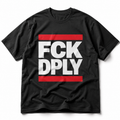 Schwarzes T-Shirt mit politischem 
FCK DPLY Statement Print in weiß und rot