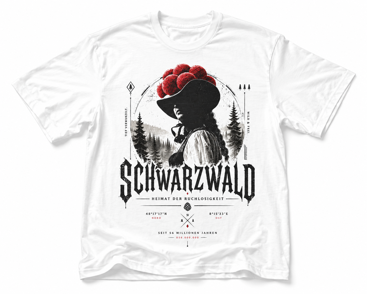 Schwarzwald T-Shirt mit Bollenhut im Vintage Black Forest Design