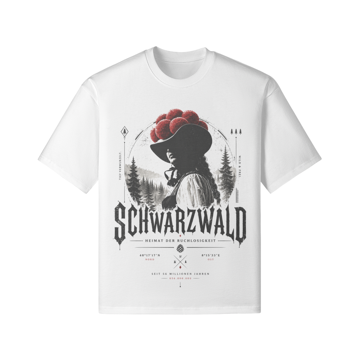 Schwarzwald T-Shirt mit Bollenhut im Vintage Black Forest Design