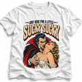 Weißes Sucky Sucky T-Shirt mit Vintage-Vampire-Comic-Print und distressed Siebdruck-Optik