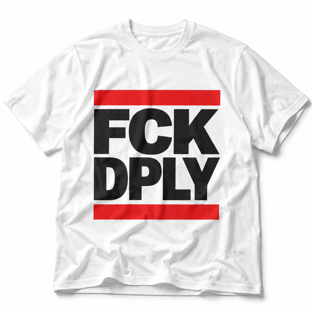 Weißes T-Shirt mit politischem 
FCK DPLY Statement Print in schwarz und rot