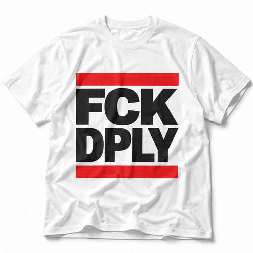 Weißes T-Shirt mit politischem 
FCK DPLY Statement Print in schwarz und rot