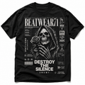 BEATWEAR71 Destroy the Silence T-Shirt in Schwarz mit detailliertem Skull-Sensenmann- und Rosen-Frontprint