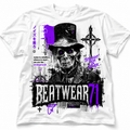 BEATWEAR71 Gothic Skull Streetwear T-Shirt mit violettem Grunge Print auf weißem Shirt