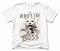 Weißes T-Shirt mit Boss-Katze im Anzug und Zigarre sowie dem Schriftzug „Who’s The Boss“