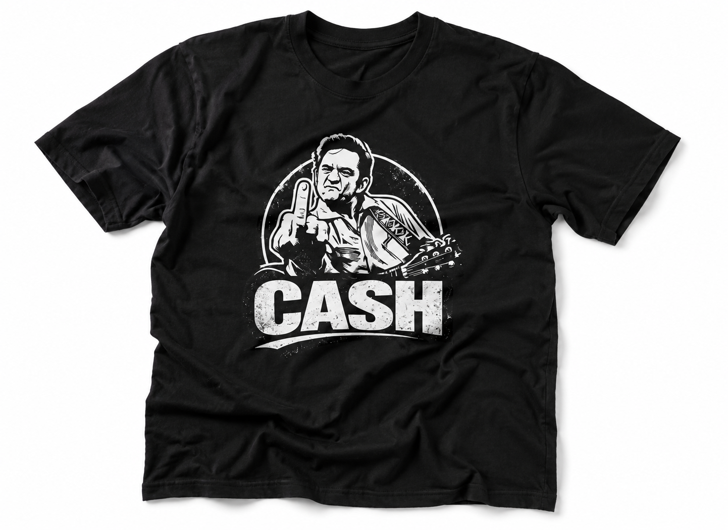 Schwarzes Johnny Cash Vintage T-Shirt mit rebellischem CASH Grafikdruck im Retro Rockabilly Stil