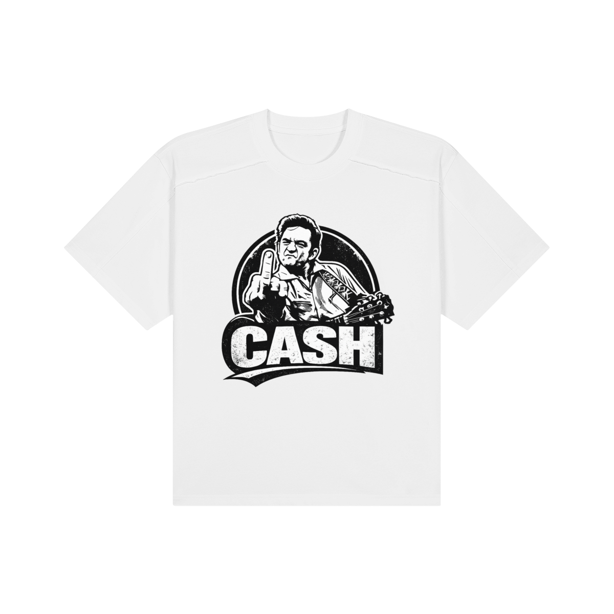 Weißes Johnny Cash Vintage T-Shirt mit rebellischem CASH Grafikdruck im Retro Rockabilly Stil