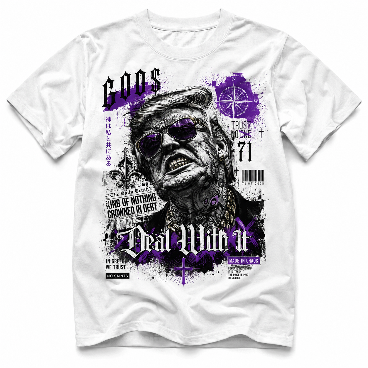 Deal With It Gothic Streetwear T-Shirt mit Tattoo-Art, Grunge Design und grünen Akzenten von BEATWEAR71
