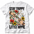 Weißes Hippie T-Shirt Stay Trippy mit psychedelischem Vintage Flower-Power Motiv