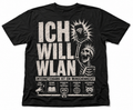 ICH WILL WLAN T-Shirt mit satirischem Punk-Design und Skelett auf schwarzem Shirt