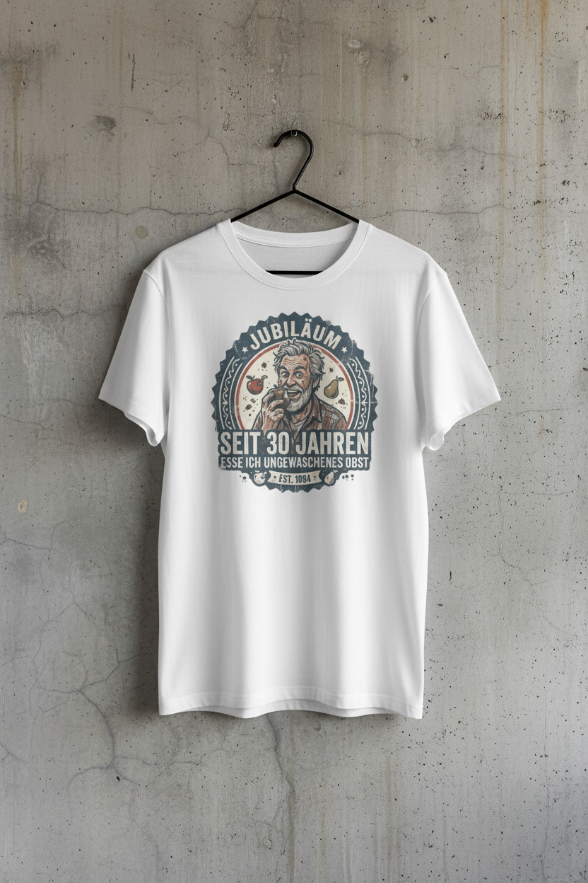 Lustiges Vintage T-Shirt mit Spruch seit 30 Jahren esse ich ungewaschenes Obst