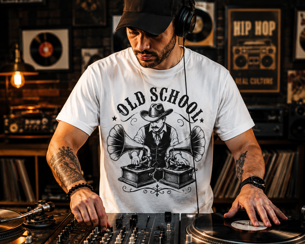 Old School DJ T-Shirt mit Vintage Grammophon Retro Design
