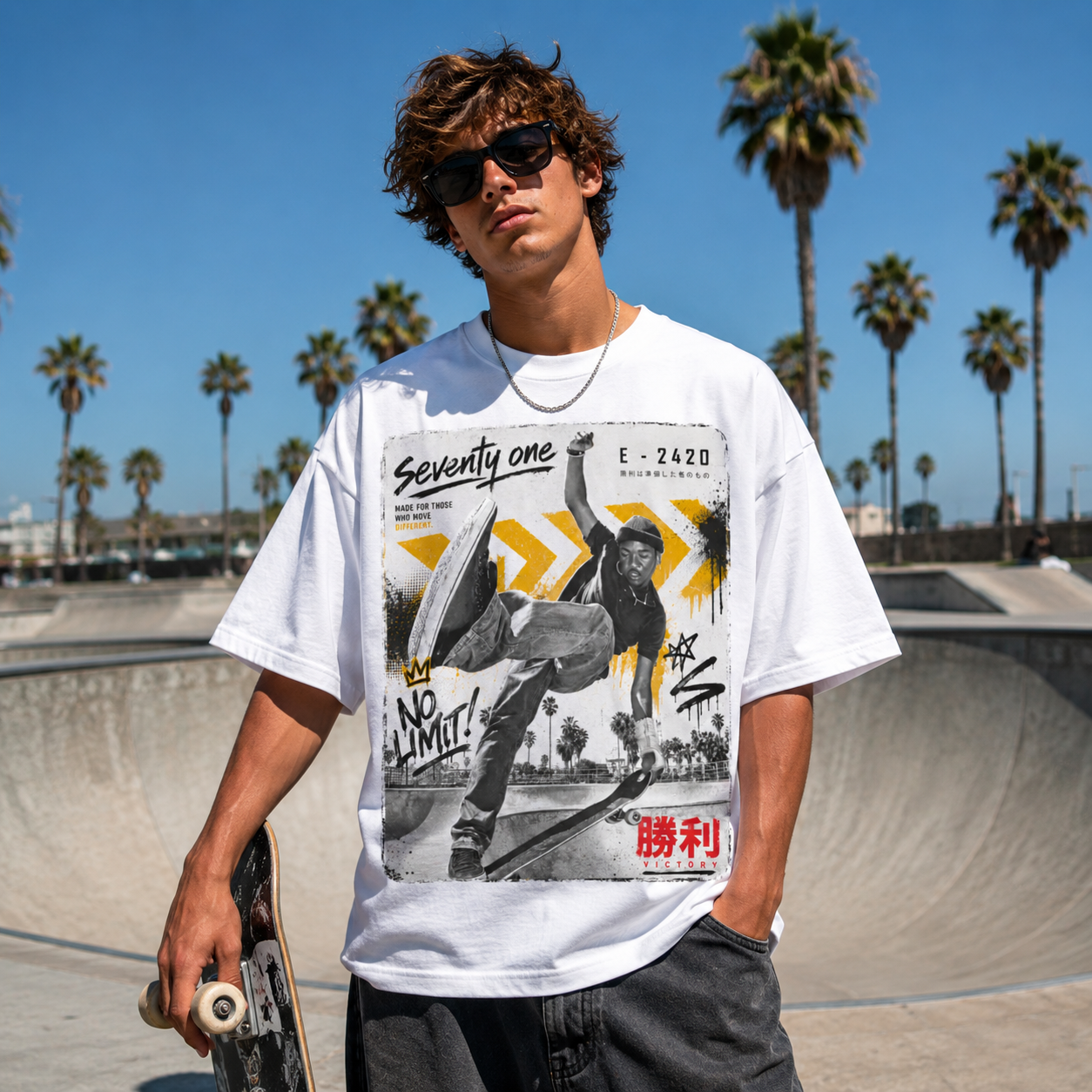Oversized Skateboard Graphic T-Shirt im Japanese Streetwear Style