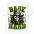 Weißes Gothic T-Shirt mit Grim Reaper Totenkopf, Ketten und grünem RAGE HARD Frontprint