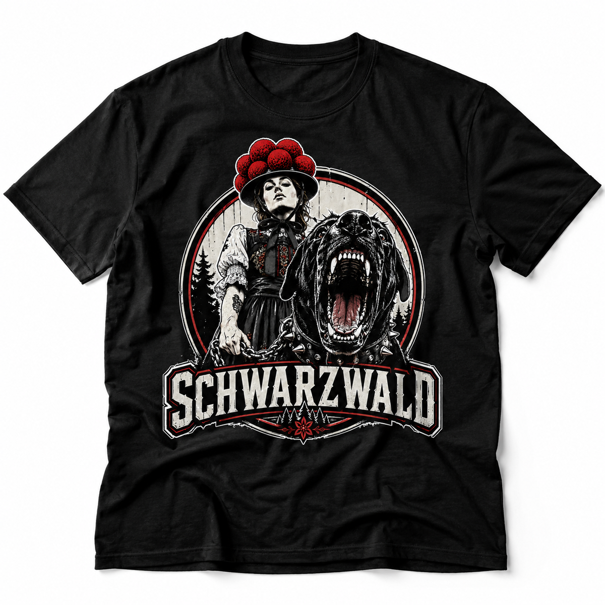 Schwarzwald T-Shirt „Black Forest“ – Vintage Bollenhut & Hund