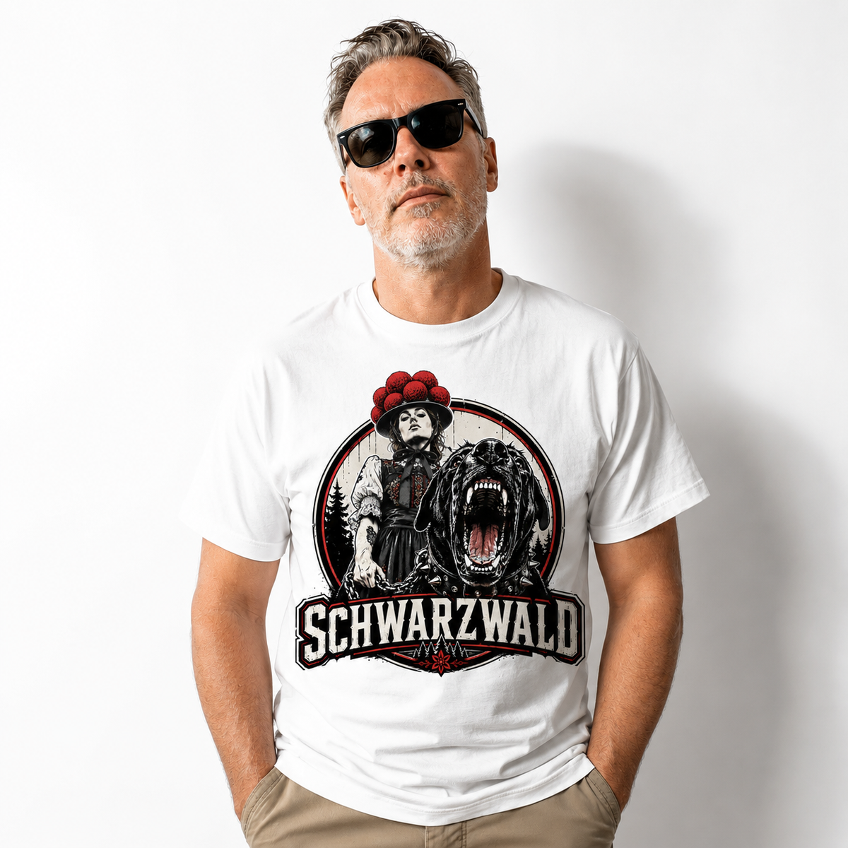 Schwarzwald T-Shirt „Black Forest“ – Vintage Bollenhut & Hund