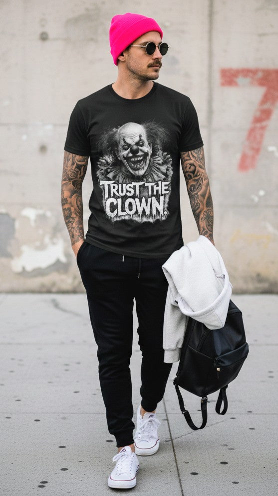 T-Shirt "Trust The Clown" – Weißes Oversize Horror Tee