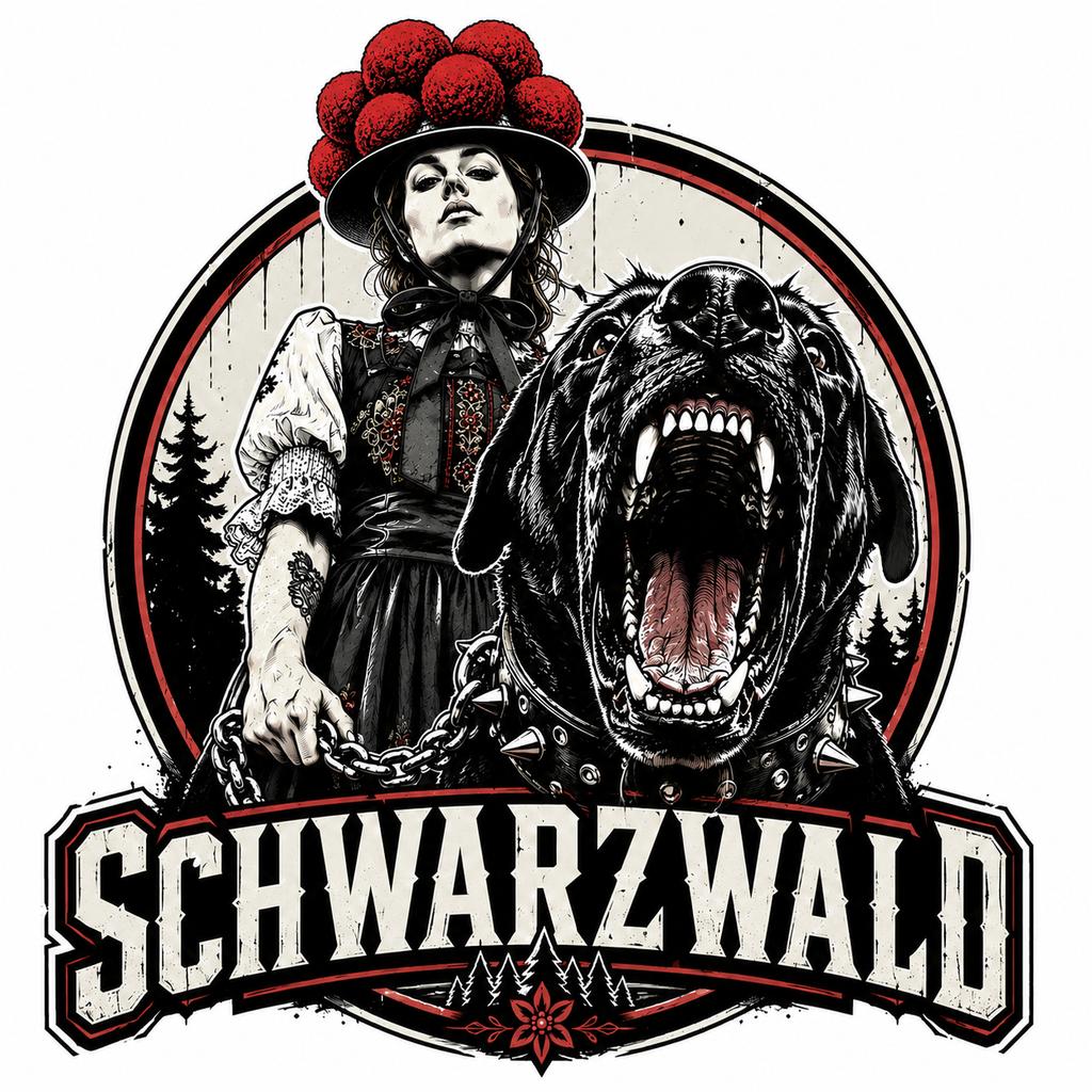 Schwarzwald T-Shirt „Black Forest“ – Vintage Bollenhut & Hund