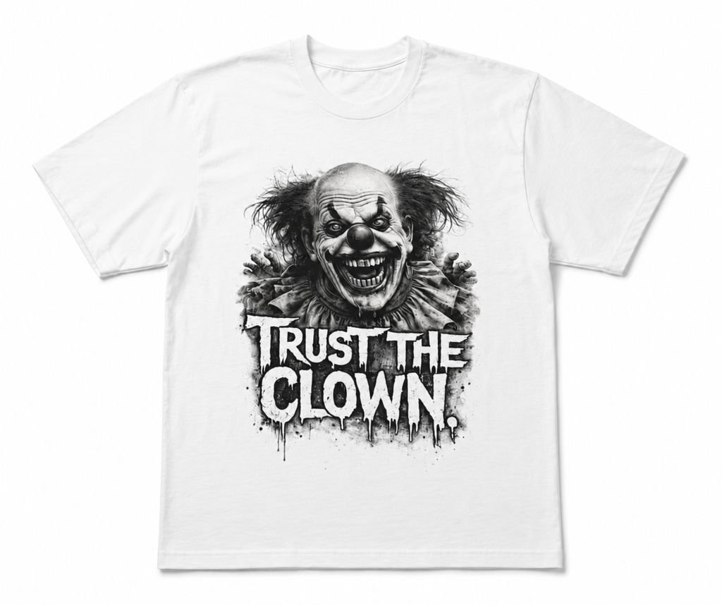 T-Shirt "Trust The Clown" – Weißes Oversize Horror Tee