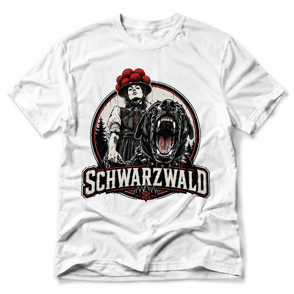 Schwarzwald T-Shirt „Black Forest“ – Vintage Bollenhut & Hund