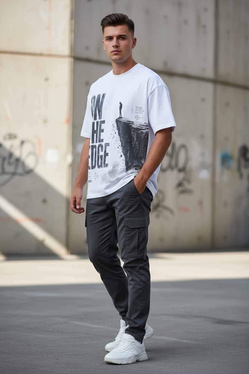 On The Edge T-Shirt mit Klippen Motiv – minimalistisches Streetwear Graphic Tee